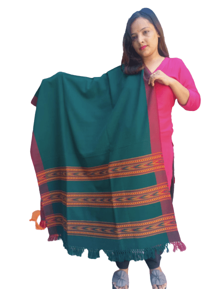 ANGORA Shawl with Beautiful TRIPLE BORDER Kullu Weaving Designed for Women.