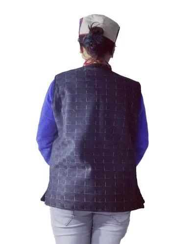 Kullu Ladies Woolen Jacket with traditional kullu patti work reversal black