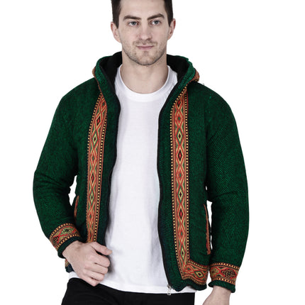 Woolen Winter Wear ZIPPER HOODIE hoodie green with border