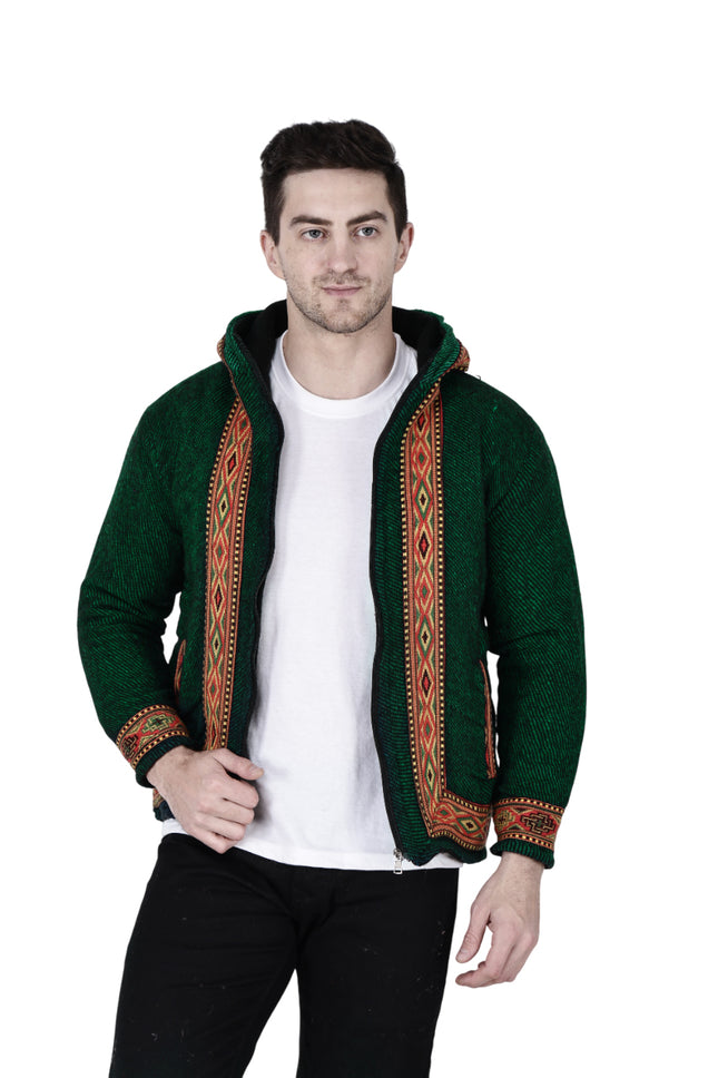 Woolen Winter Wear ZIPPER HOODIE hoodie green with border
