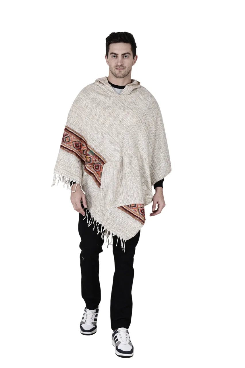 kullu shawl woolen poncho with hood white.