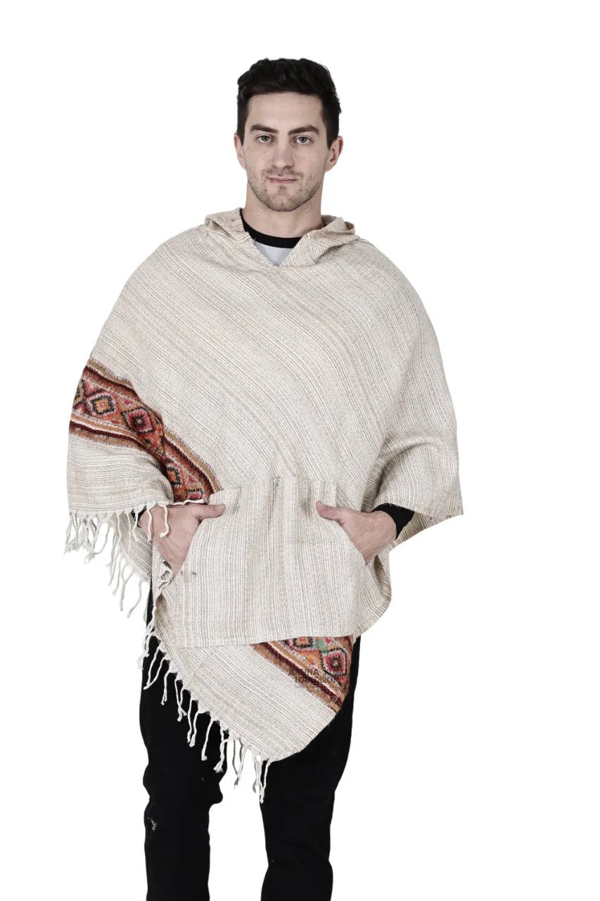 kullu shawl woolen poncho with hood white.