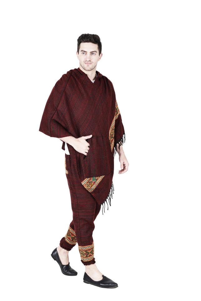Combo poncho and pajama maroon