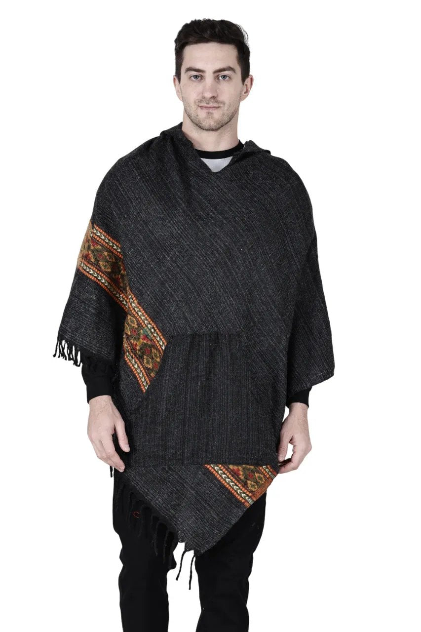 kullu shawl woolen poncho with hood black.