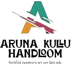 Logo for aruna kullu handloom featuring a stylized letter A in green, yellow, and maroon—colors inspired by Himachali Wild honey Raw honey—with the slogan "Satisfied customers are our best ads." below the brand name.