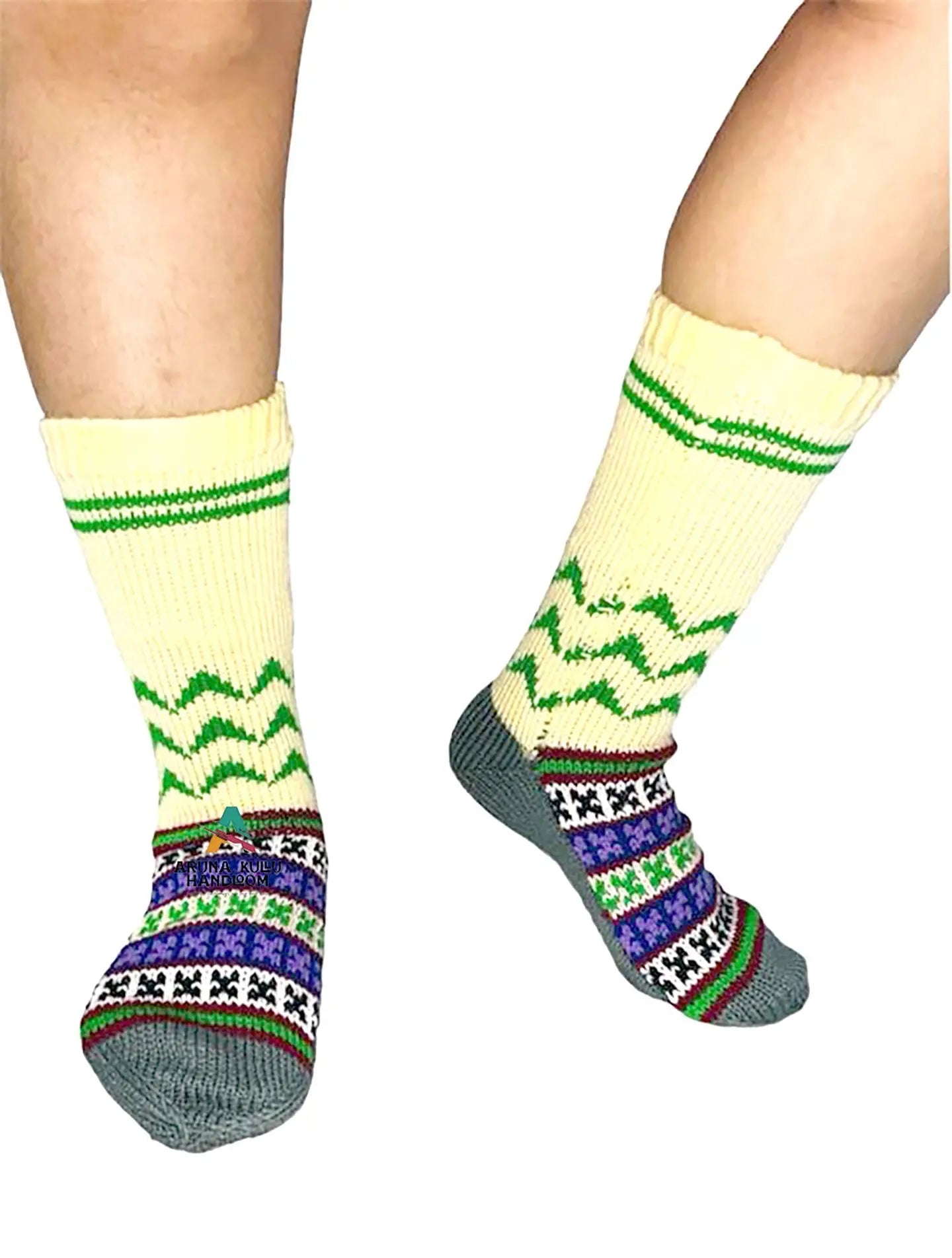 woolen socks for winter Traditional Hand Made Kullu Socks (Multicolour, Free Size Grey cream).