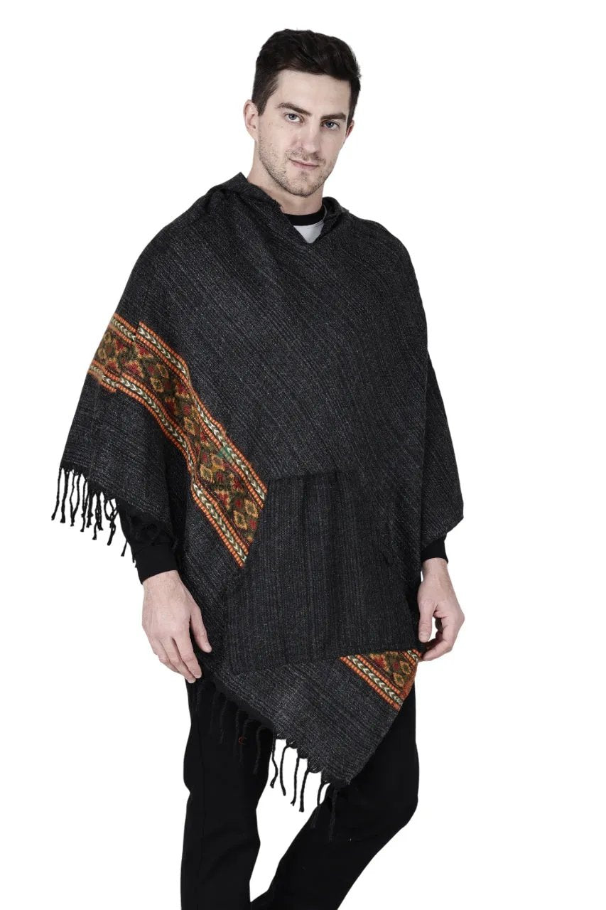 kullu shawl woolen poncho with hood black.