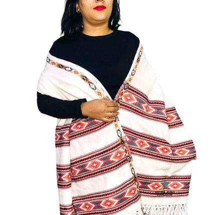 Shimla shawls Himachal shawls emporium famous handicrafts of himachal Pradesh handicraft of Himachal Pradesh kullu manali shawls himachal emporium online ANGORA Shawl with Beautiful Kullu Weaving Designed white famous handicrafts of himachal Pradesh handicraft of himachal Pradesh kullu manali shawls Shimla shawls