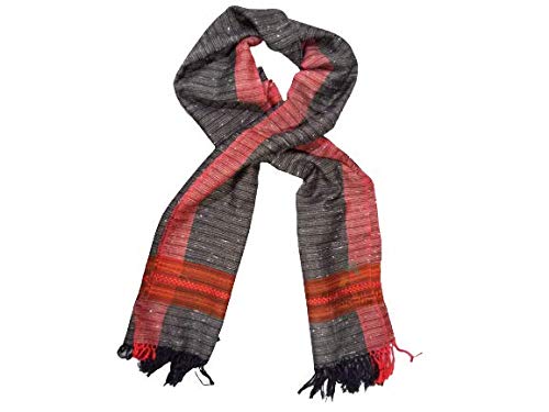 PURE YAK WOOL Women's Hand Woven Woollen Stole with Kullu Typical Weaving on Handloom (GERY WITH BLACK LINES, Free Size)