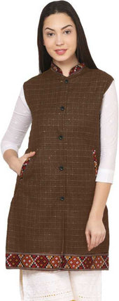 Check brown long jacket with kullu lace work
