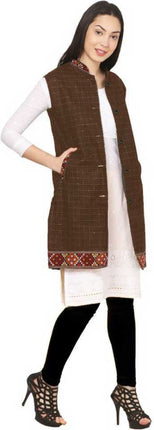 Check brown long jacket with kullu lace work