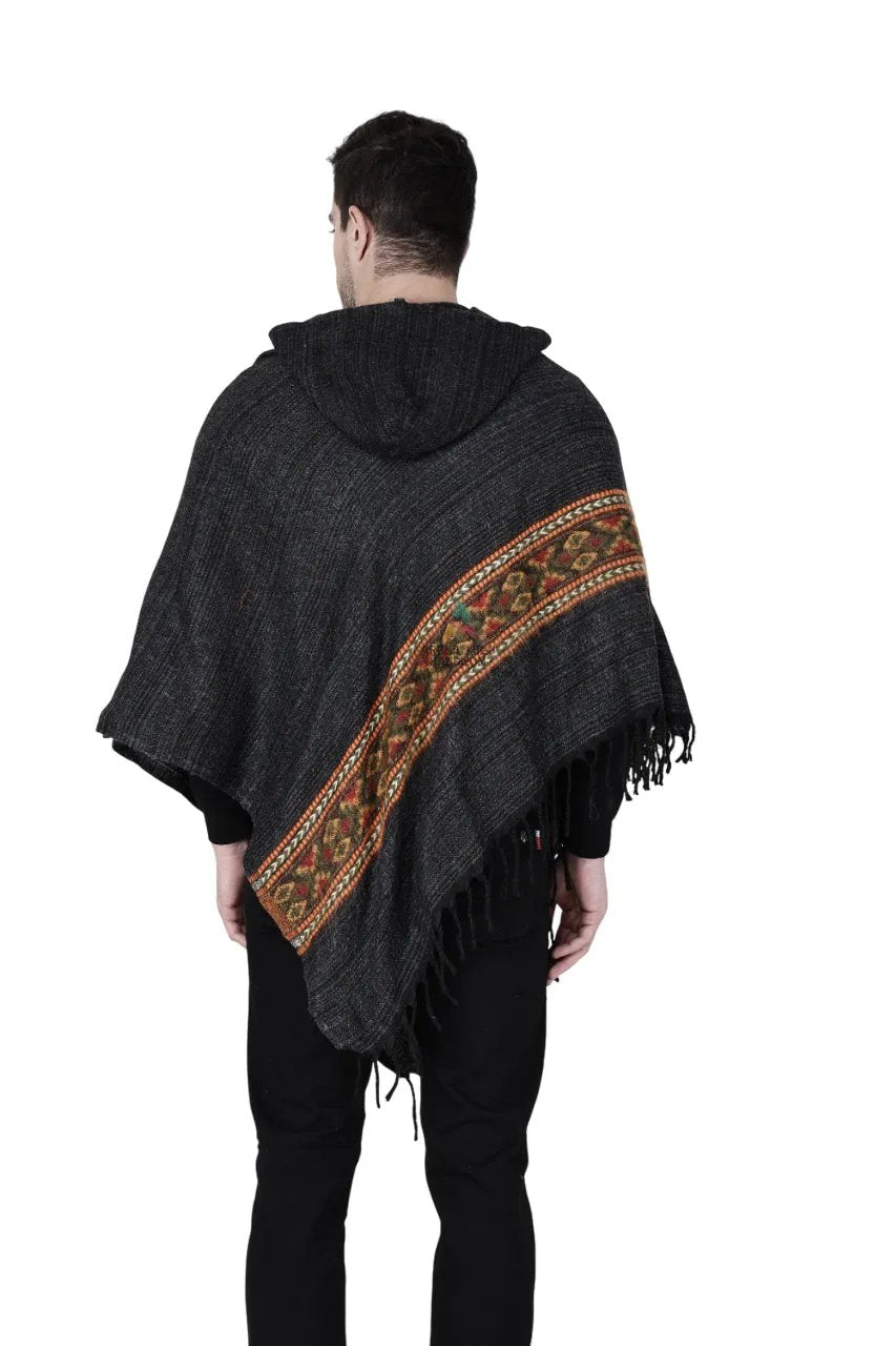 kullu shawl woolen poncho with hood black.