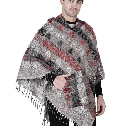 kullu shawl woolen poncho with hood for men grey