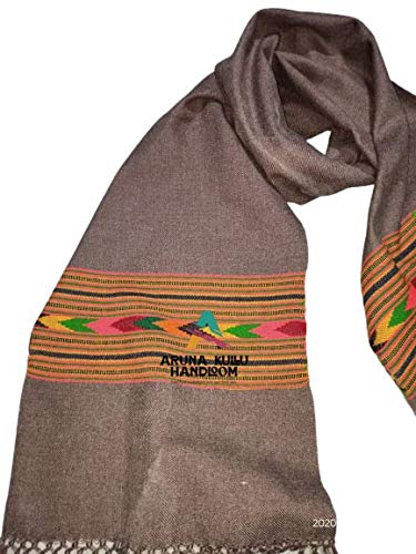 Men's and Women's Woollen Hand Woven Kullu Pure Embroidered Muffler Kullu Handloom brown color