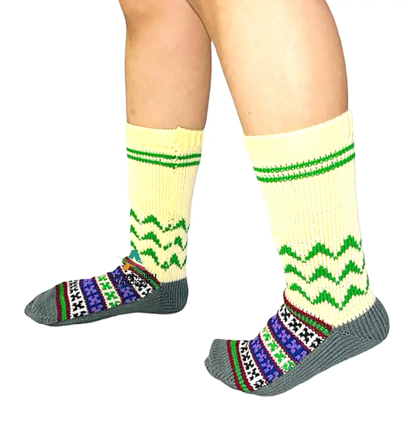 woolen socks for winter Traditional Hand Made Kullu Socks (Multicolour, Free Size Grey cream).