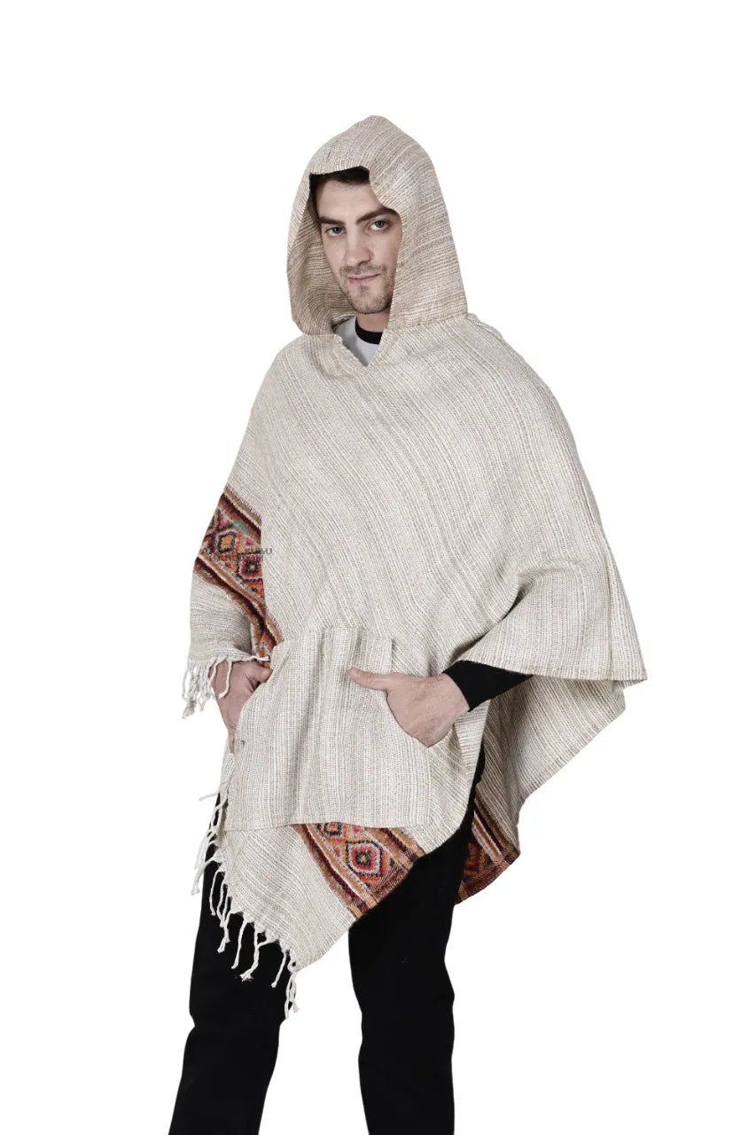 kullu shawl woolen poncho with hood white.