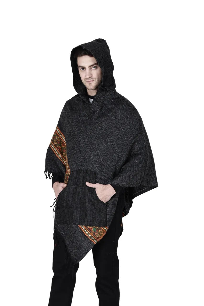 kullu shawl woolen poncho with hood black.