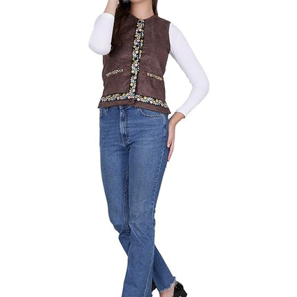 Nehru jacket women with embrodery work coffee