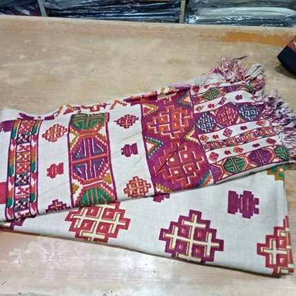 Pure Yak Wool Pashmina Kinnauri Triple Border printed shawl