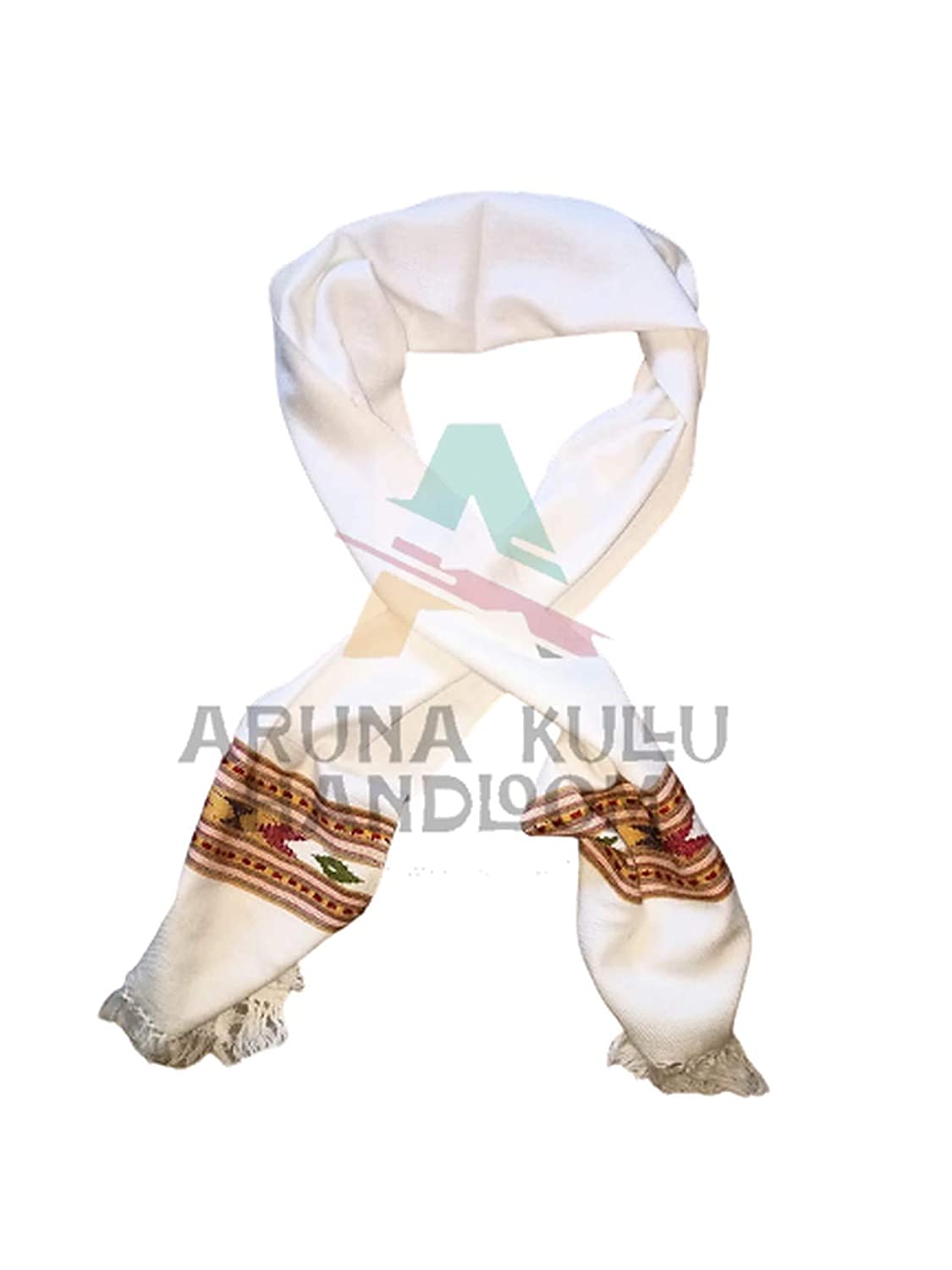kullu mufflers Woollen Hand Woven Pure Embroidered Muffler white online himachali muffler manali muffler men muffler