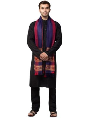 Men shawl Kullu Wool lohi Genuine Hand Woven for Men 3 Patti blue