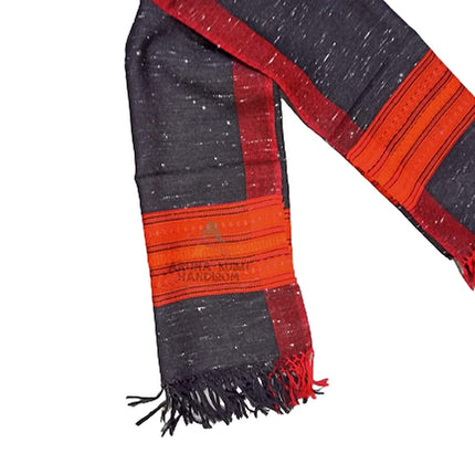 PURE YAK WOOL Women's Hand Woven Woollen Stole with Kullu Typical Weaving on Handloom (BLACK, Free Size)