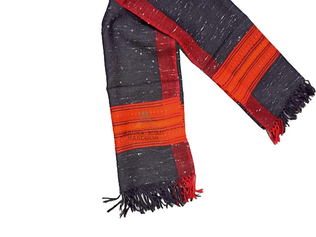 PURE YAK WOOL Women's Hand Woven Woollen Stole with Kullu Typical Weaving on Handloom (BLACK, Free Size)