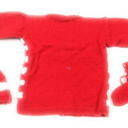 PURE WOOL NEW BORN BABY SET RED & WHITE
