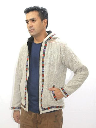 tribal hoodie himachali hoodie warm made with kullu shawl online for men himachali hoodie Jacket for MEN WITH KULLU PATTI WORK LIGHT GREY kullu jacket himachali hoodie Pahadi jacket Pahadi hoodie Pahari jacket