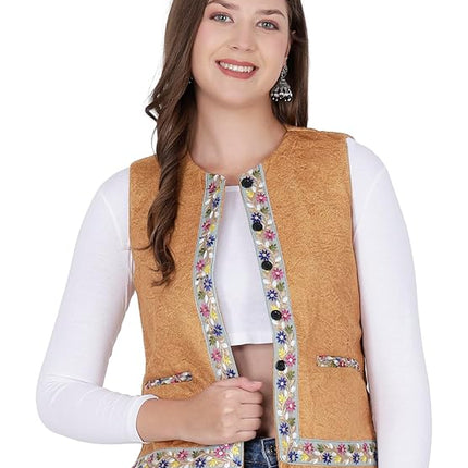 Nehru jacket women with embrodery work yellow