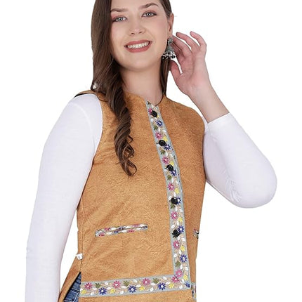 Nehru jacket women with embrodery work yellow