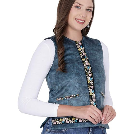 Nehru jacket women with embrodery work blue