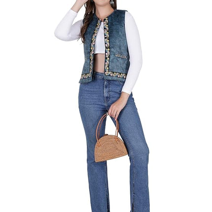 Nehru jacket women with embrodery work blue