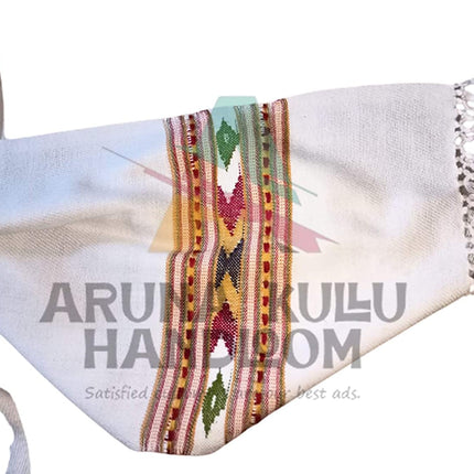 kullu mufflers Woollen Hand Woven Pure Embroidered Muffler white online himachali muffler manali muffler men muffler