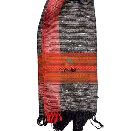 PURE YAK WOOL Women's Hand Woven Woollen Stole with Kullu Typical Weaving on Handloom (GERY WITH BLACK LINES, Free Size)