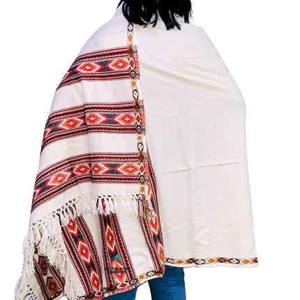 Shimla shawls Himachal shawls emporium famous handicrafts of himachal Pradesh handicraft of Himachal Pradesh kullu manali shawls himachal emporium online ANGORA Shawl with Beautiful Kullu Weaving Designed white famous handicrafts of himachal Pradesh handicraft of himachal Pradesh kullu manali shawls Shimla shawls