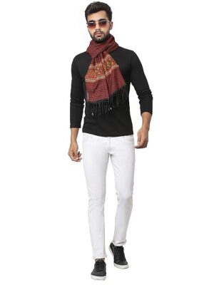 Kullu muffler Woollen Hand Woven Pure Embroidered maroon