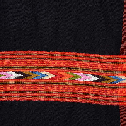 Women’s Hand Woven, Woolen Stole with Kullu Typical Weaving on Handloom BLACK