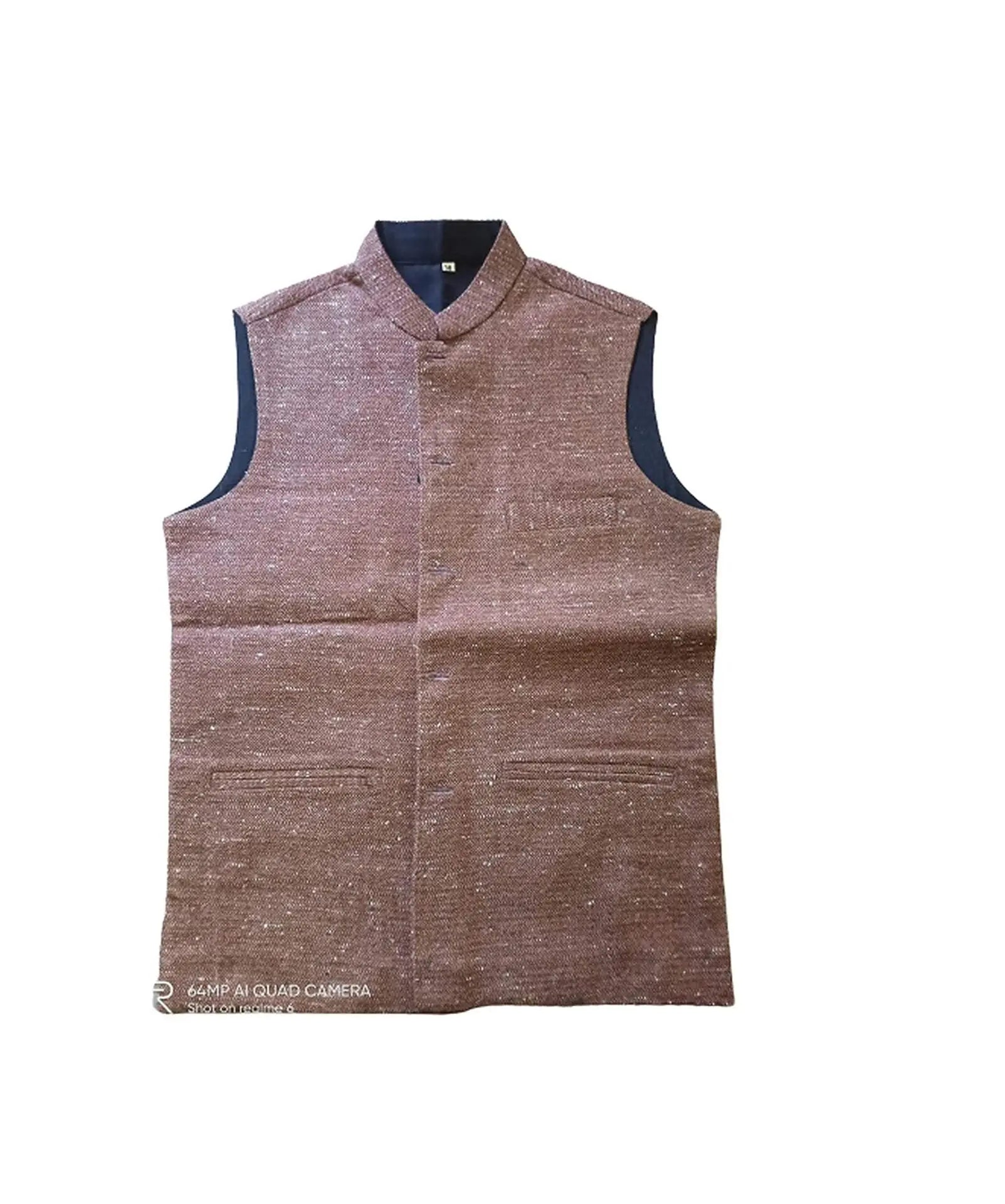 Men's Woolen Tweed Bandhgala Nehru Jacket PURE YAK WOOL BROWN.