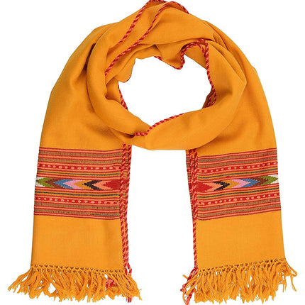 Women’s Hand Woven, Woolen Stole with Kullu Typical Weaving on Handloom YELLOW