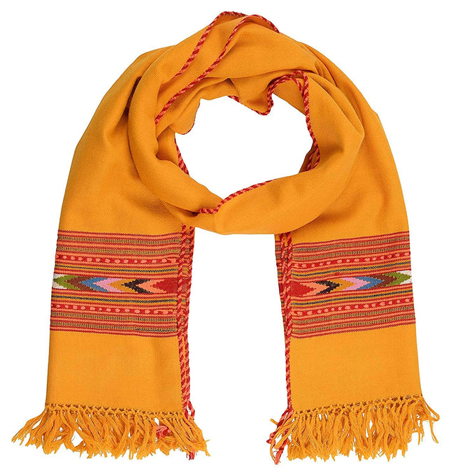 Women’s Hand Woven, Woolen Stole with Kullu Typical Weaving on Handloom YELLOW