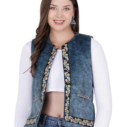 Nehru jacket women with embrodery work blue