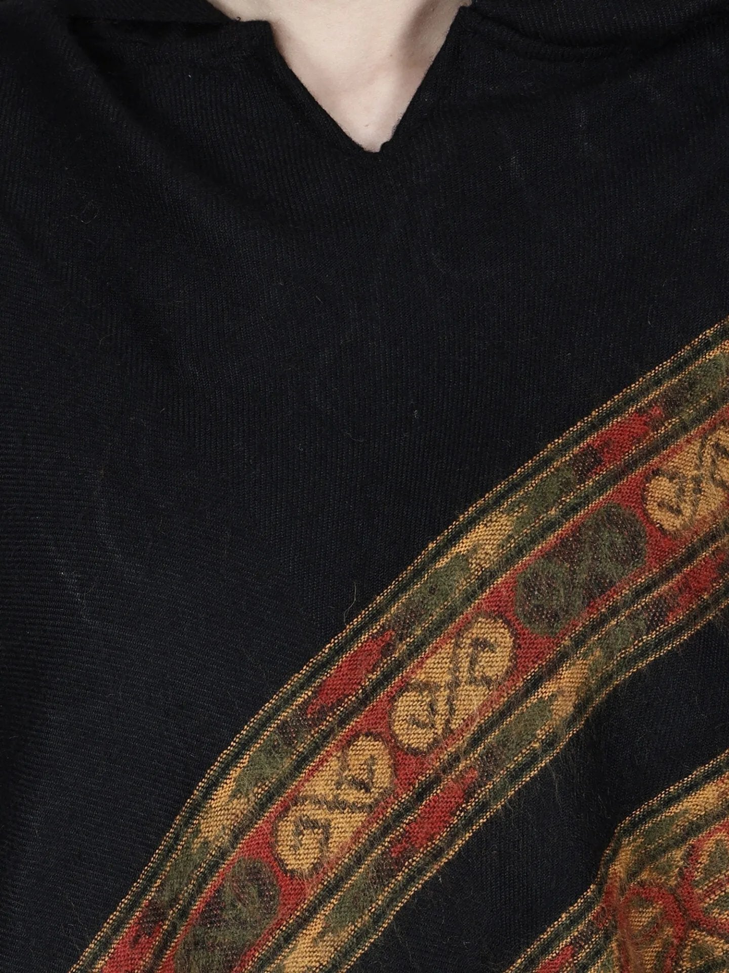 Aruna kullu handloom shawl poncho for girls black long 3 patti.