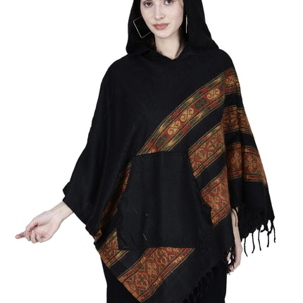 Aruna kullu handloom shawl poncho for girls black long 3 patti