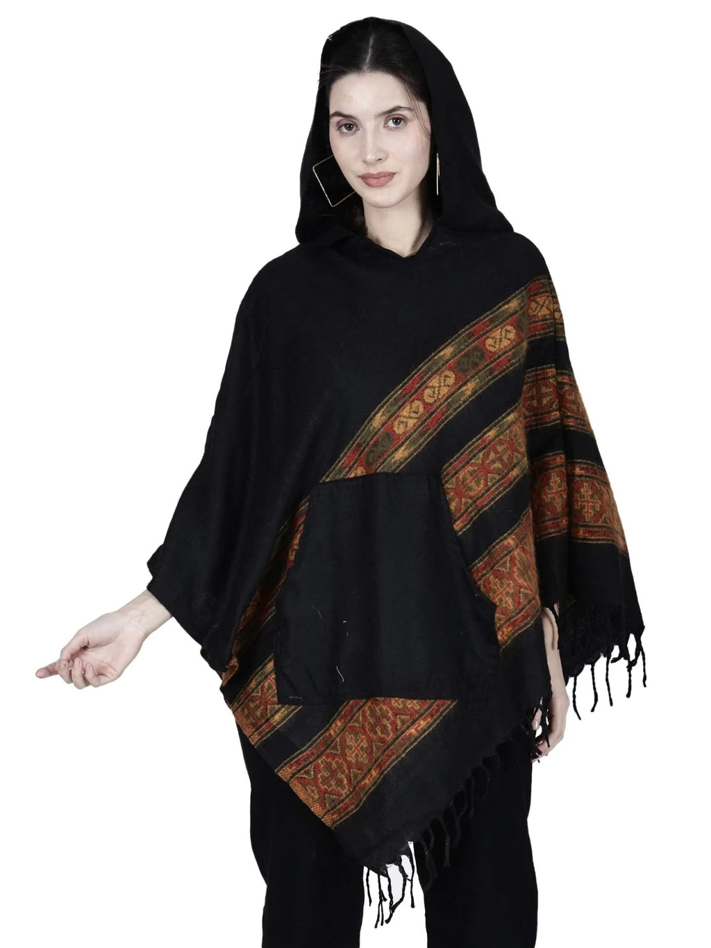 Aruna kullu handloom shawl poncho for girls black long 3 patti.