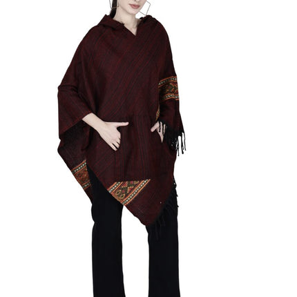Poncho Top kullu shawl woolen  poncho manroon singal patti