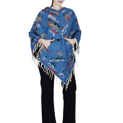 Kashmiri poncho woolen poncho with hood for ladies blue