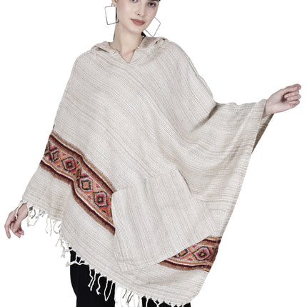 kullu shawl woolen poncho with hood for ladies cream