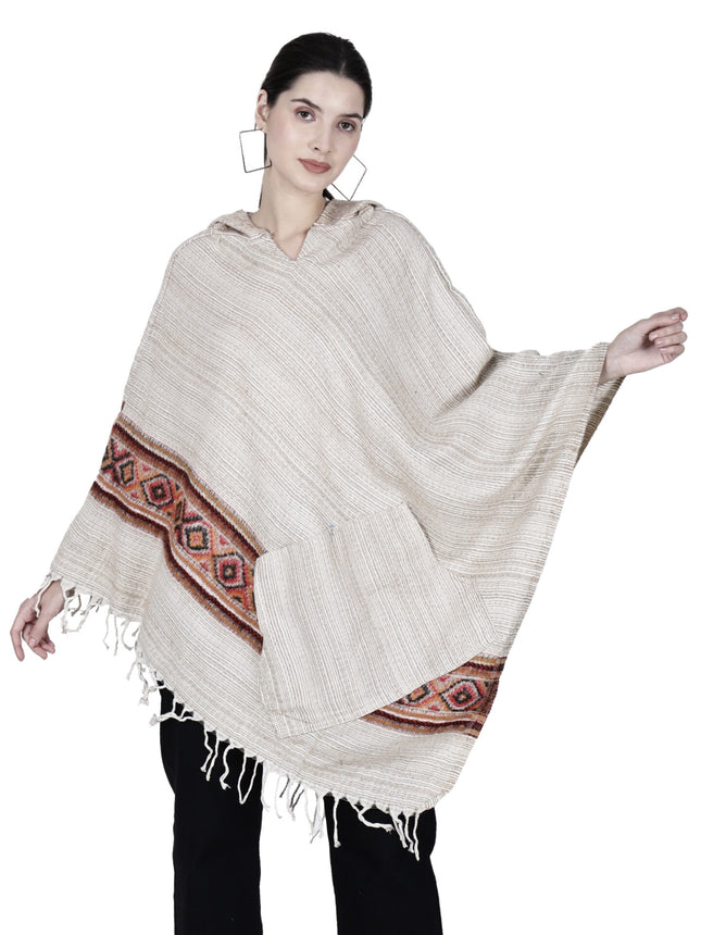 kullu shawl woolen poncho with hood for ladies cream