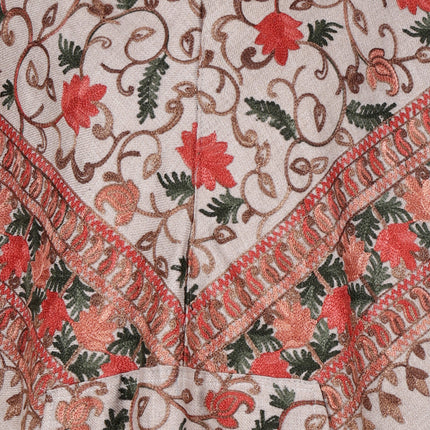 poncho sweater Kashmiri embroidered woolen poncho with hood for ladies Off white